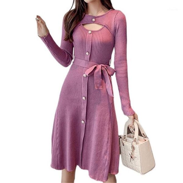bow sashes pearl button elegant knit dress women solid hollow out long sleeve mid-length high waist sweet dresses girls 2021 new1, Black;gray
bow sashes pearl button elegant knit dress women solid hollow out long sleeve mid-length high waist sweet dresses girls 2021 new1, Black;gray