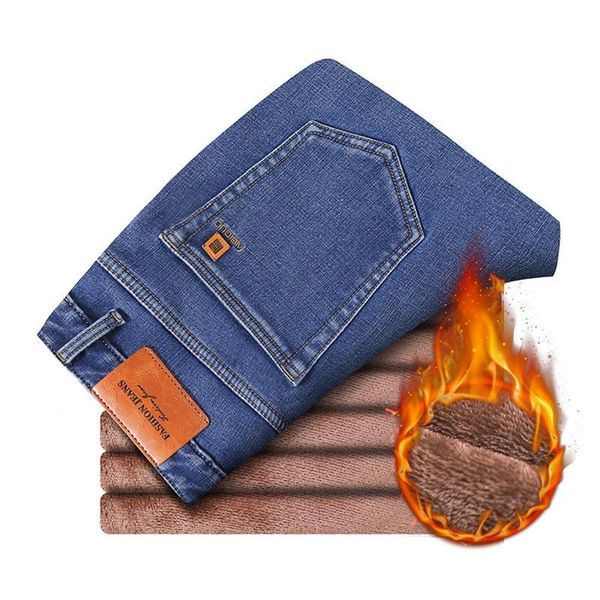 winter men's warm jeans thicken fleece fashion slim straight elastic casual denim trousers male brand black blue kg-799
winter men's warm jeans thicken fleece fashion slim straight elastic casual denim trousers male brand black blue kg-799