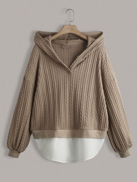 plus cable textured contrast hem drop shoulder 2 in 1 hoodie y1yc#, Black
plus cable textured contrast hem drop shoulder 2 in 1 hoodie y1yc#, Black