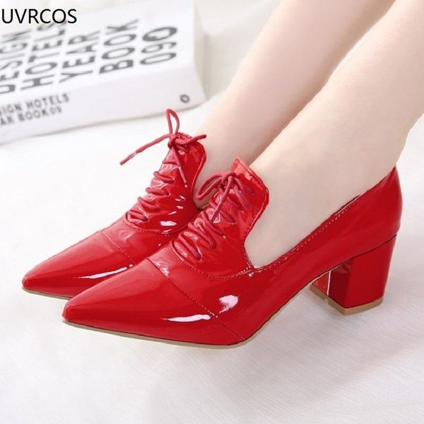 european station pointed single shoes women new patent leather thick heel shoes lace large size ladies small leather, Black
european station pointed single shoes women new patent leather thick heel shoes lace large size ladies small leather, Black