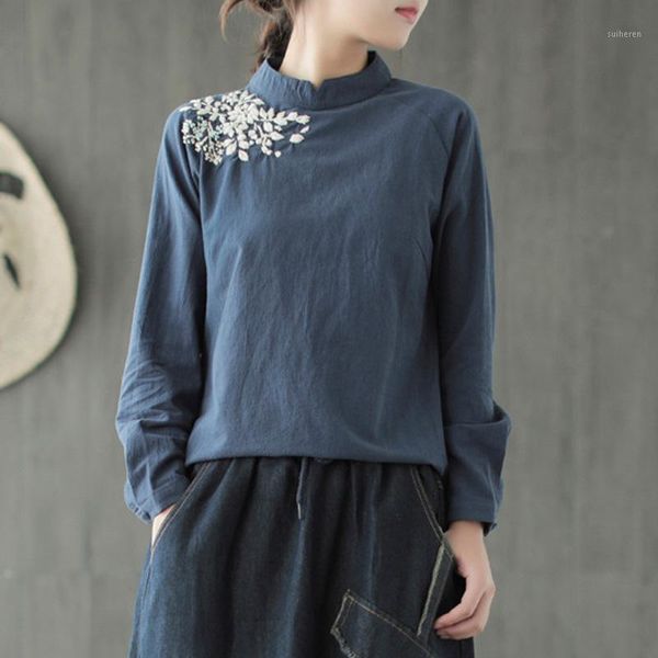 johnature women embroidery t-shirts pullover vintage women clothing 2020 autumn new cotton linen solid color stand t-shirt1, White
johnature women embroidery t-shirts pullover vintage women clothing 2020 autumn new cotton linen solid color stand t-shirt1, White