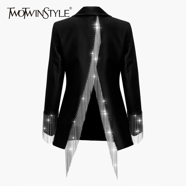 twotwinstyle heavy chains tassel coats female long sleeve single button backless irregular overcoat women spring 201023, Black;brown
twotwinstyle heavy chains tassel coats female long sleeve single button backless irregular overcoat women spring 201023, Black;brown