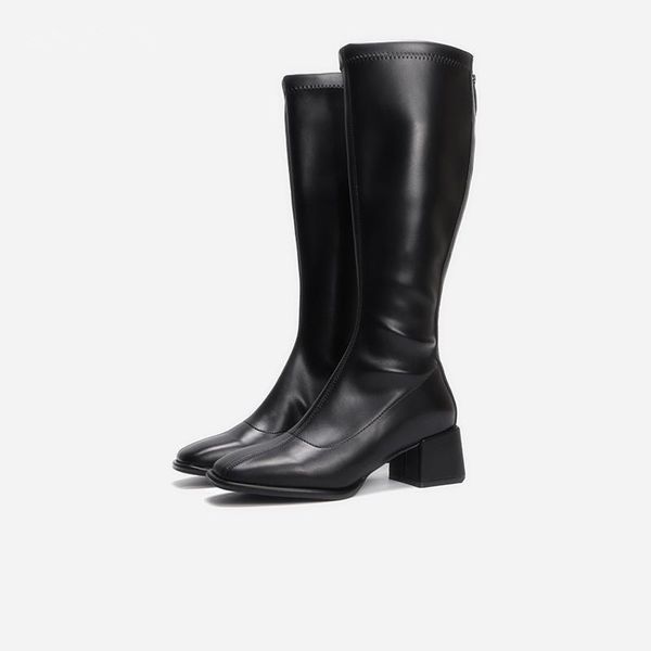 2020 winter new square toe long tube high heel boots fashion back zipper elastic casual thick heel black slim women's boots1
2020 winter new square toe long tube high heel boots fashion back zipper elastic casual thick heel black slim women's boots1