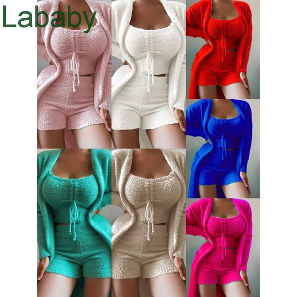 2022 women tracksuits three piece set designer new plush 3-piece suit keep warm suspender shorts home clothes 7 colours, Gray
2022 women tracksuits three piece set designer new plush 3-piece suit keep warm suspender shorts home clothes 7 colours, Gray