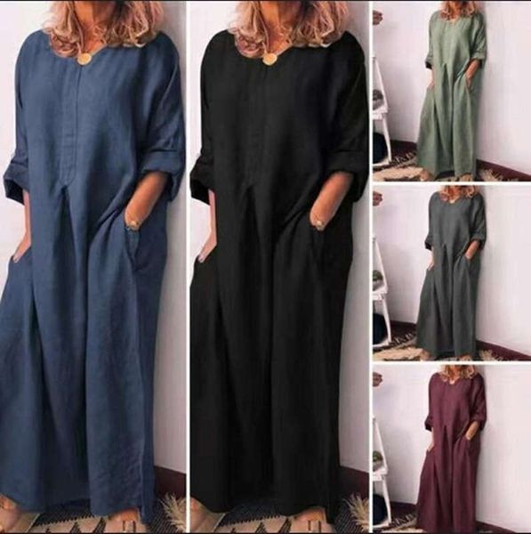 autumn 2019 women's cotton linen solid color loose sleeve dress long, Black;gray
autumn 2019 women's cotton linen solid color loose sleeve dress long, Black;gray