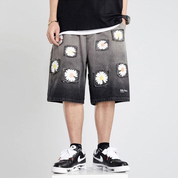 daisy print patch denim shorts men streetwear gradient short jeans casual baggy straight knee-length pants men's1, Blue
daisy print patch denim shorts men streetwear gradient short jeans casual baggy straight knee-length pants men's1, Blue