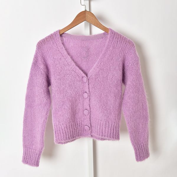 2021 spring long sleeve v neck purple pure color mohair knitted single-breasted sweater women fashion short cardigan sweaters j23161108, White;black
2021 spring long sleeve v neck purple pure color mohair knitted single-breasted sweater women fashion short cardigan sweaters j23161108, White;black