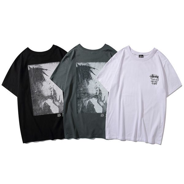 short sleeve character pattern round neck stussyss men and women loose hip-hop street t-shirt, White
short sleeve character pattern round neck stussyss men and women loose hip-hop street t-shirt, White
