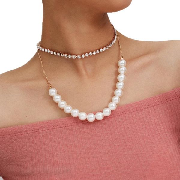 ladies creative double layer necklace women temperament rhinestone inlaid faux pearl decoration necklace female accessories, Silver
ladies creative double layer necklace women temperament rhinestone inlaid faux pearl decoration necklace female accessories, Silver