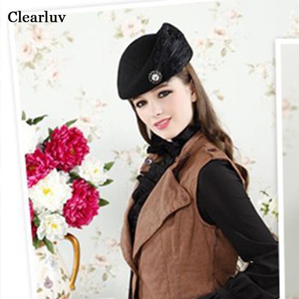 berets fashion autumn and winter korean female hat woolen beret retro british black feather, Blue;gray
berets fashion autumn and winter korean female hat woolen beret retro british black feather, Blue;gray