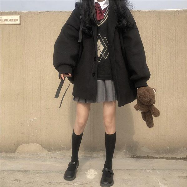soft girl japanese-style autumn and winter versatile loose black suit jk woolen jacket women mid-length short-height overcoat cu1
soft girl japanese-style autumn and winter versatile loose black suit jk woolen jacket women mid-length short-height overcoat cu1