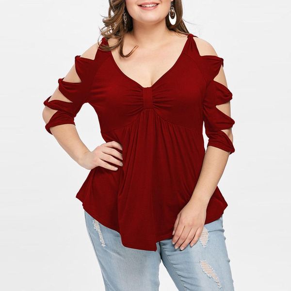 women fashion plus size bowknot cut hollow out empire waist v neck shirt solid half sleeve pullover loose for ladies short, White
women fashion plus size bowknot cut hollow out empire waist v neck shirt solid half sleeve pullover loose for ladies short, White