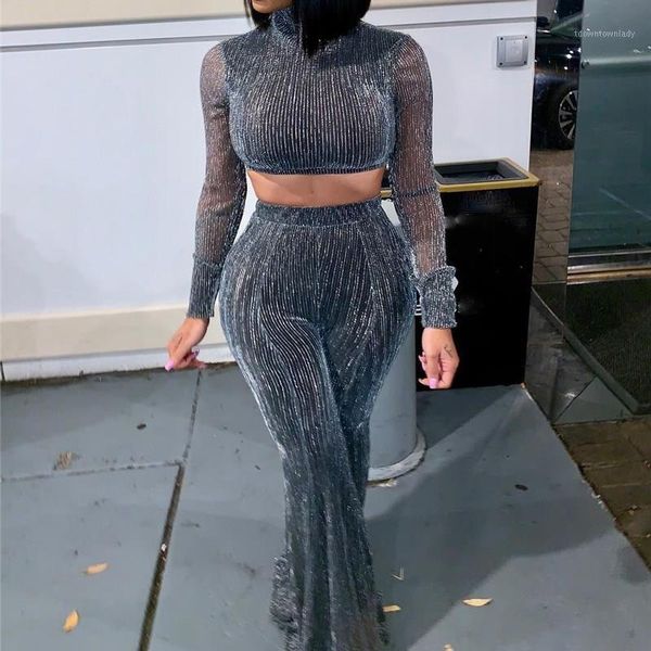 two piece dress women bodycon turtleneck crop and flare pant sets long sleeve trousers suits glitter mesh party sets1, White
two piece dress women bodycon turtleneck crop and flare pant sets long sleeve trousers suits glitter mesh party sets1, White