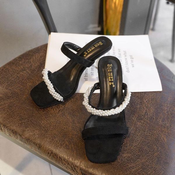 sandals 2021 spring and summer fashion women's square toe open rhinestone pearl high heels outdoor half slippers, Black
sandals 2021 spring and summer fashion women's square toe open rhinestone pearl high heels outdoor half slippers, Black