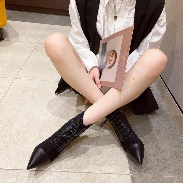 winter 2020 knights' boots pointed lace up short boots stitching suede heel slip on elastic barefoot, Black
winter 2020 knights' boots pointed lace up short boots stitching suede heel slip on elastic barefoot, Black
