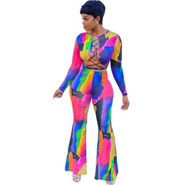 women's tracksuits women two piece sets lace-up multicolor printing spring o-neck crop high waist skinny flared pants outfits, Gray
women's tracksuits women two piece sets lace-up multicolor printing spring o-neck crop high waist skinny flared pants outfits, Gray
