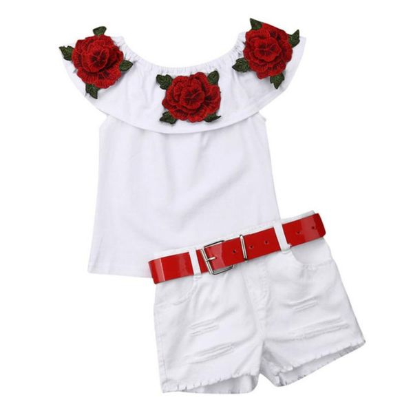 girls summer shorts sets red flower accessories shoulderless +white denim shorts with belt two piece girls boutique outfits
girls summer shorts sets red flower accessories shoulderless +white denim shorts with belt two piece girls boutique outfits