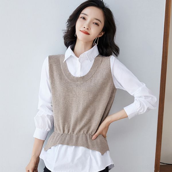 early autumn winter new pullover pullovert- pulloverpolo collar pullover fake two piece t-shirt 2020 korean splicing shirt sleeve women', White;black
early autumn winter new pullover pullovert- pulloverpolo collar pullover fake two piece t-shirt 2020 korean splicing shirt sleeve women', White;black