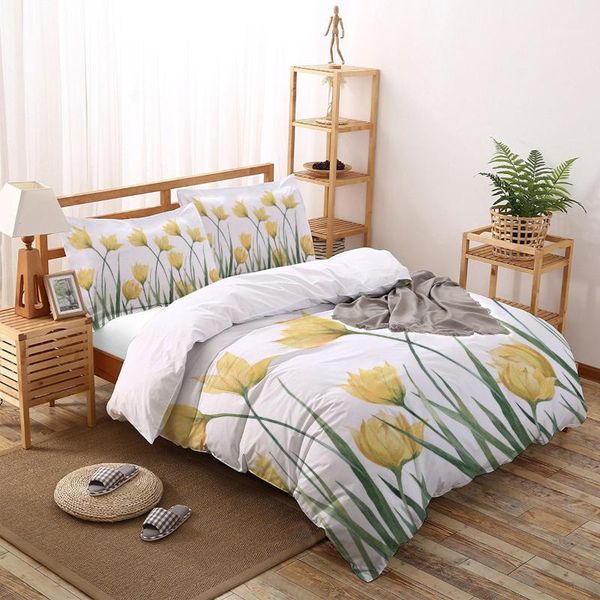 yellow tulip bedding set four sets of customized bed sheets bedding sets set luxury1