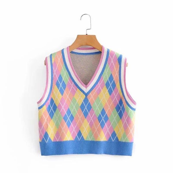 women's sweaters 2021 autumn winter women knit colorful argyle knitted vest sleeveless sweater pullover casual femme vetement ropa muje, White;black
women's sweaters 2021 autumn winter women knit colorful argyle knitted vest sleeveless sweater pullover casual femme vetement ropa muje, White;black