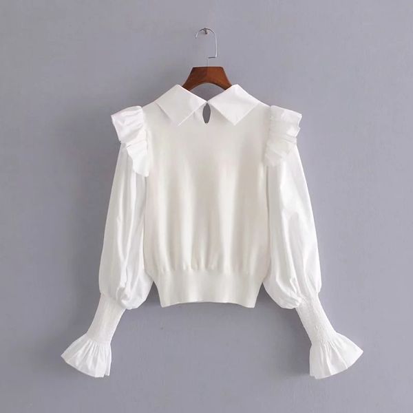 new white crop women 2021 ruffle patchwork knit puff long sleeve female spring fashion bow elegant woman blouses uh9e
new white crop women 2021 ruffle patchwork knit puff long sleeve female spring fashion bow elegant woman blouses uh9e