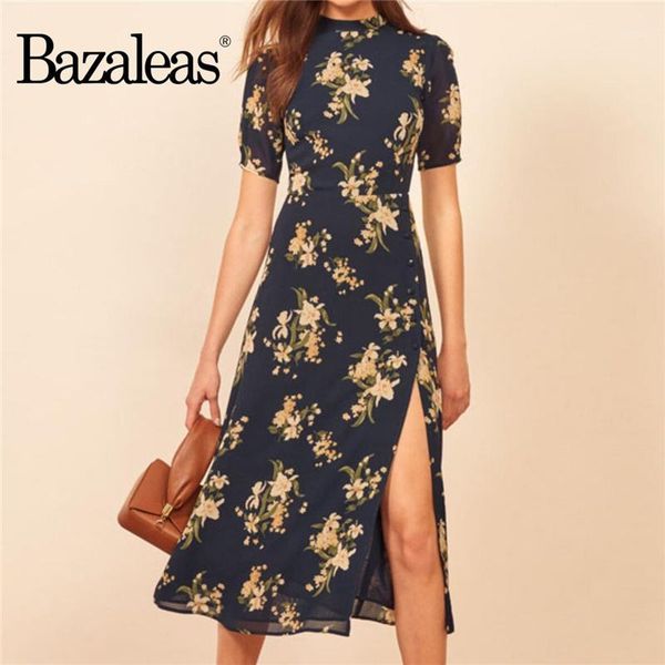 bazaleas vintage split women dress elegant short sleeve navy floral print women midi dress1, Black;gray
bazaleas vintage split women dress elegant short sleeve navy floral print women midi dress1, Black;gray