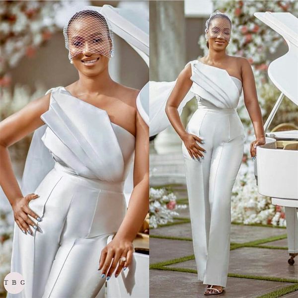 white jumpsuits 2021 prom dresses ruffles one shoulder evening gowns plus size satin pants formal dress, Black
white jumpsuits 2021 prom dresses ruffles one shoulder evening gowns plus size satin pants formal dress, Black