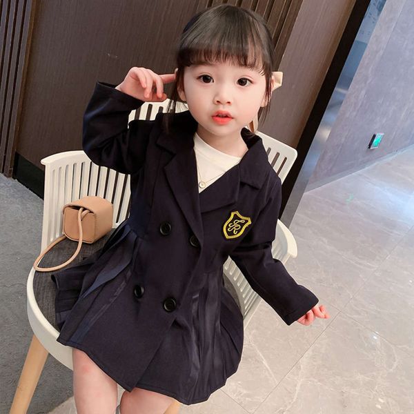2021 girls' coat spring children's drs girl's foreign sle double breasted long sve pleated suit skirt, Blue
2021 girls' coat spring children's drs girl's foreign sle double breasted long sve pleated suit skirt, Blue