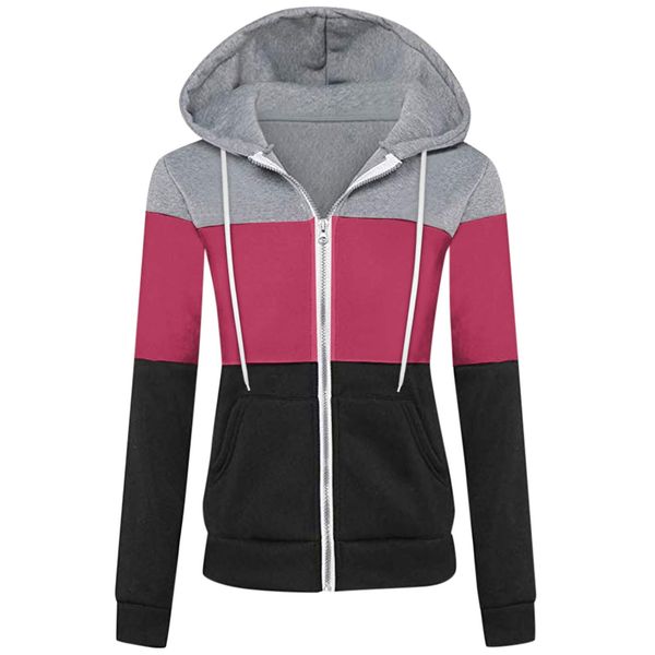 women hoodies sport long sleeve warm color contrast patchwork zipper hooded pocket jacket kg-999, Black
women hoodies sport long sleeve warm color contrast patchwork zipper hooded pocket jacket kg-999, Black