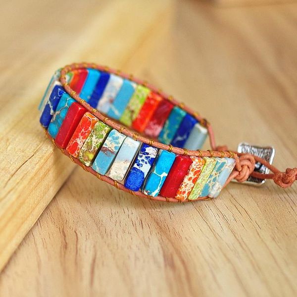 bohemia leather wrap bracelet natural stone tube beads 7 chakra bracelet handmade jewelry charm bracelets creative couples gifts, Golden;silver
bohemia leather wrap bracelet natural stone tube beads 7 chakra bracelet handmade jewelry charm bracelets creative couples gifts, Golden;silver