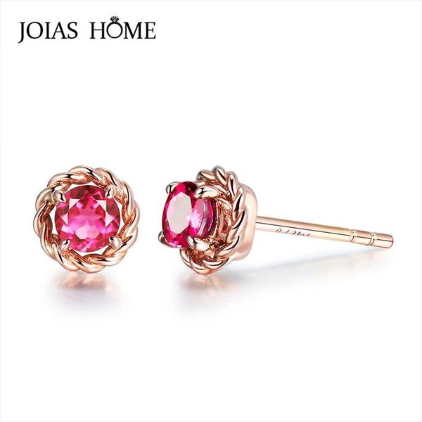 stud joiashome 925 sterling silver earrings korean simple rose gold lace with red zircon women's exquisite party gift, Golden;silver