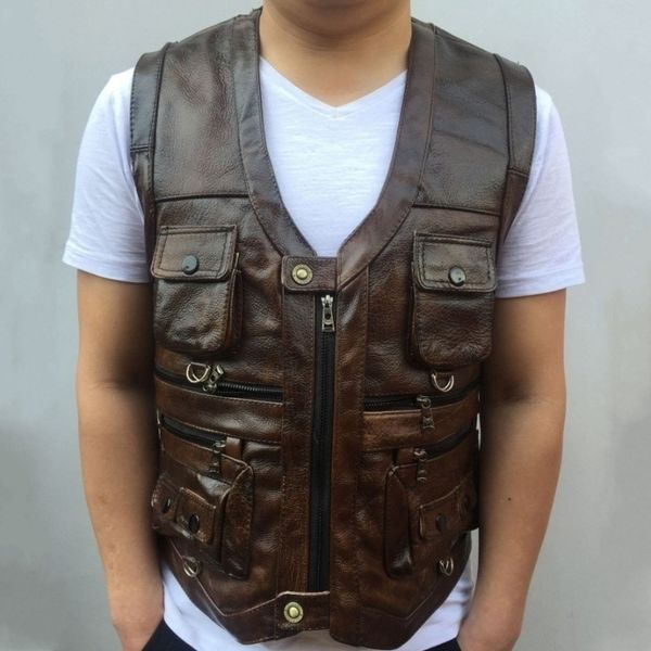 cowhide genuine leather vest men brown waistcoat male sleeveless jacket thick motorcycle vest multi pocket zipper 201114, Black;white
cowhide genuine leather vest men brown waistcoat male sleeveless jacket thick motorcycle vest multi pocket zipper 201114, Black;white
