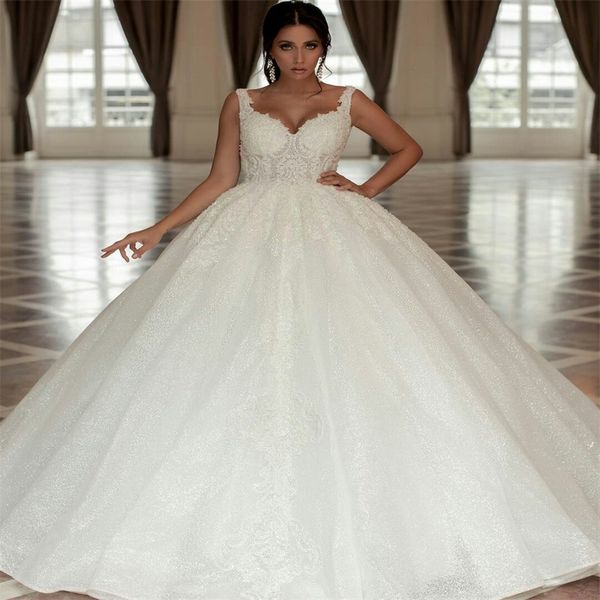 luxury a line wedding dresses backless bling sequins appliqued boho lace princess bridal gowns sweep train robes de mariée, White
luxury a line wedding dresses backless bling sequins appliqued boho lace princess bridal gowns sweep train robes de mariée, White