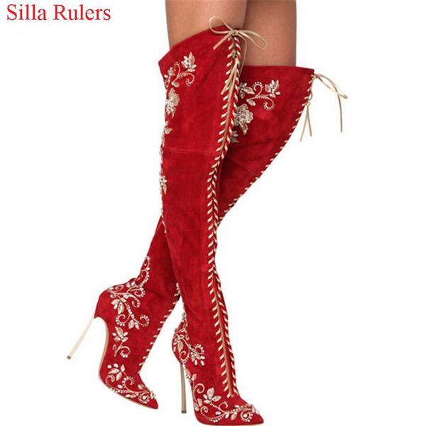 pointed toe embroidered lace up thigh high boots high heels red black blue suede women winter boots shoes woman botas mujer
pointed toe embroidered lace up thigh high boots high heels red black blue suede women winter boots shoes woman botas mujer