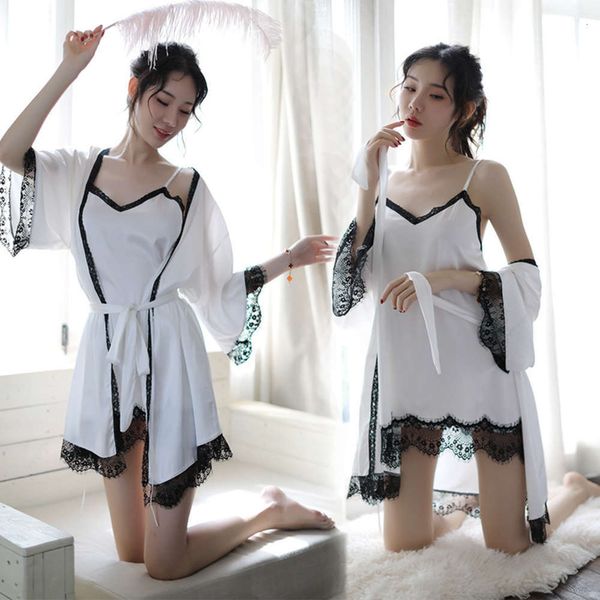 pajamas perspective drs underwear women's bathrobe sling nightdrs three piece set, Black;white
pajamas perspective drs underwear women's bathrobe sling nightdrs three piece set, Black;white