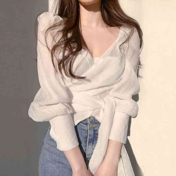chic elegant shirt woman spring ins fashion elegant cross v-neck tie waist irregular puff sleeve short blouse, White
chic elegant shirt woman spring ins fashion elegant cross v-neck tie waist irregular puff sleeve short blouse, White