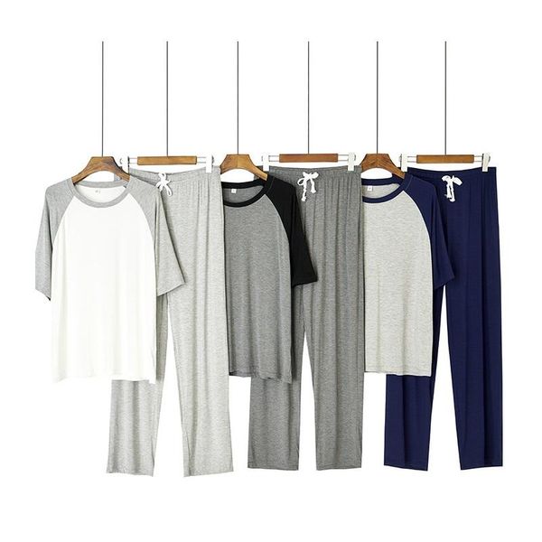 men's modal pajamas new contrast color casual loose short sleeve lacework trousers suit fashion simple outer wear men nightwear, Black;brown
men's modal pajamas new contrast color casual loose short sleeve lacework trousers suit fashion simple outer wear men nightwear, Black;brown