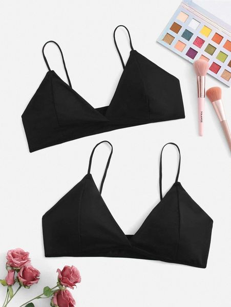 2pack plus spaghetti strap bralette 328q#, Black;white