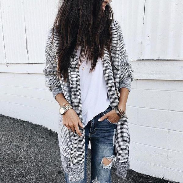 2019 elastic plaid knitting long cardigan women spring sweater knitted cardigans female soft casual outwear pull jumper1, White
2019 elastic plaid knitting long cardigan women spring sweater knitted cardigans female soft casual outwear pull jumper1, White