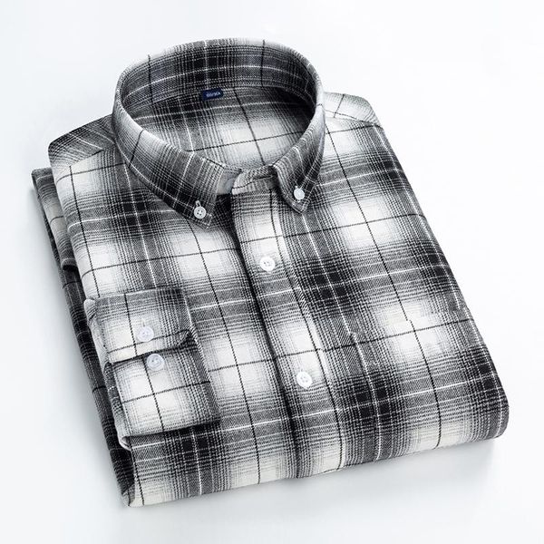 men's casual shirts men brushed flannel checkered plaid long sleeve patch pocket button down shirt male clothing, White;black
men's casual shirts men brushed flannel checkered plaid long sleeve patch pocket button down shirt male clothing, White;black