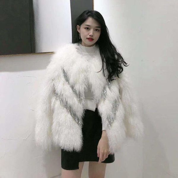 women's fur & faux women coat winter short clothes fashion 2021 natural real mongolian wool sheep jacket female with sequins fn0098, Black
women's fur & faux women coat winter short clothes fashion 2021 natural real mongolian wool sheep jacket female with sequins fn0098, Black