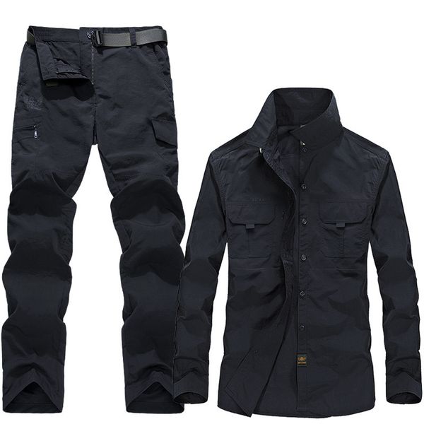 spring and summer new large size outdoor quick-drying waterproof shirt trousers suit men's overalls, Black
spring and summer new large size outdoor quick-drying waterproof shirt trousers suit men's overalls, Black