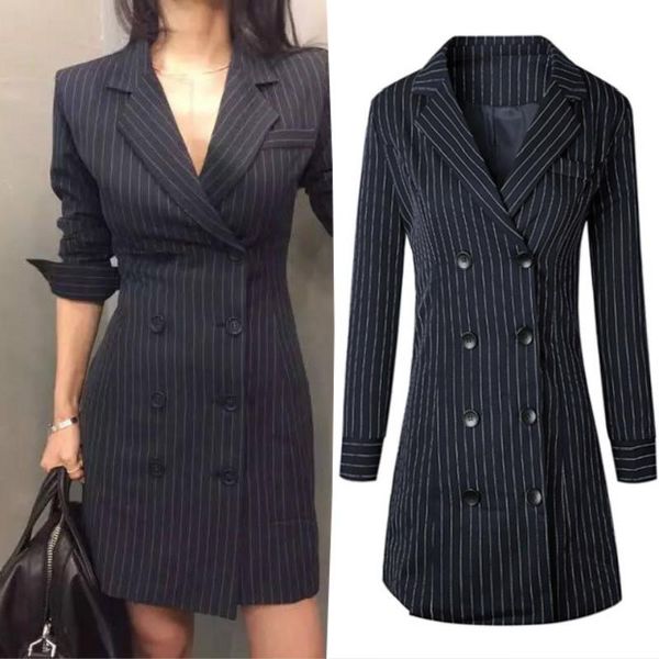jacket women 2020 autumn women's new style small suit stripe double breasted commuter suit slim fitted jacket, White;black
jacket women 2020 autumn women's new style small suit stripe double breasted commuter suit slim fitted jacket, White;black