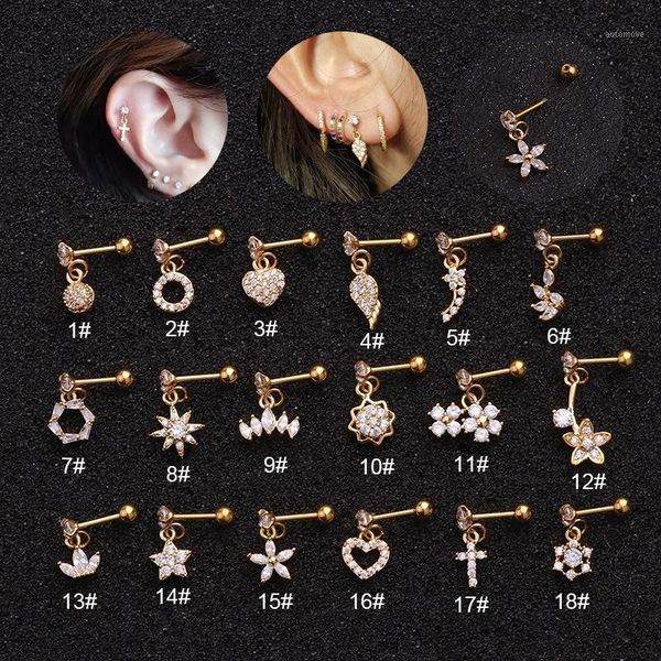 1pc dangle piercing cartilage earring with cz flower star crown heart cross wing dainty conch tragus stud earring1, Silver 
1pc dangle piercing cartilage earring with cz flower star crown heart cross wing dainty conch tragus stud earring1, Silver
