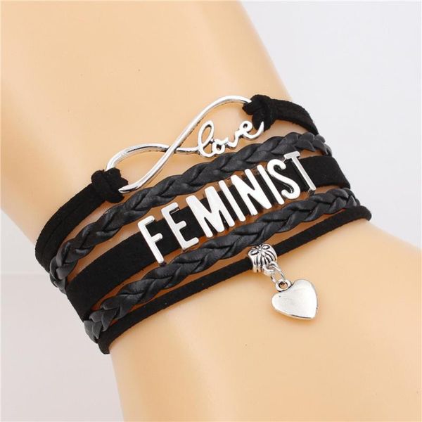 link, chain feminist letter bracelet infinity love cute heart charm handmade leather bracelets punk jewelry for women drop, Black
link, chain feminist letter bracelet infinity love cute heart charm handmade leather bracelets punk jewelry for women drop, Black
