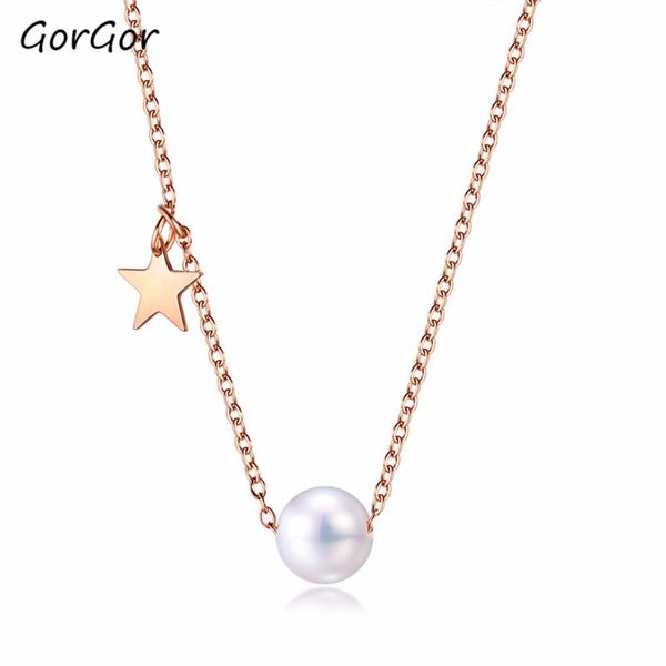 gorgor new japanese and korean temperament titanium steel five-pointed star exquise pearl women's necklace 1563, Silver
gorgor new japanese and korean temperament titanium steel five-pointed star exquise pearl women's necklace 1563, Silver