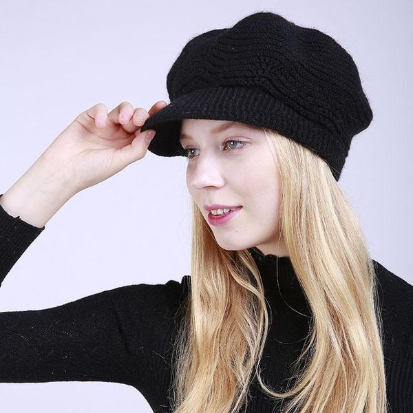 berets women plush inside flat brim knitted hat autumn winter solid color soft visor beanie ski cap elegant female bonnet, Blue;gray
berets women plush inside flat brim knitted hat autumn winter solid color soft visor beanie ski cap elegant female bonnet, Blue;gray