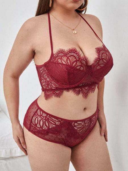 plus contrast lace mesh lingerie set m9vn#, Black;white
plus contrast lace mesh lingerie set m9vn#, Black;white