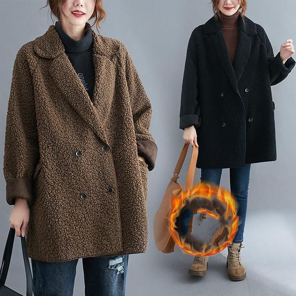 2021 autumn winter plus size women long-sleeved jacket warm and thick mid-length coat lamb plush black khaki coat manteau femme, Black;brown
2021 autumn winter plus size women long-sleeved jacket warm and thick mid-length coat lamb plush black khaki coat manteau femme, Black;brown