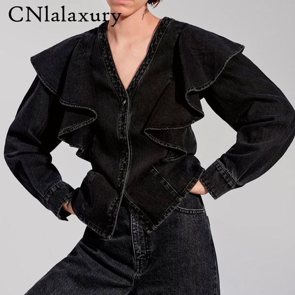 vintage v neck denim blouses women fashion cascading ruffles shirts women elegant long sleeve jeans shirt female blusas, White
vintage v neck denim blouses women fashion cascading ruffles shirts women elegant long sleeve jeans shirt female blusas, White